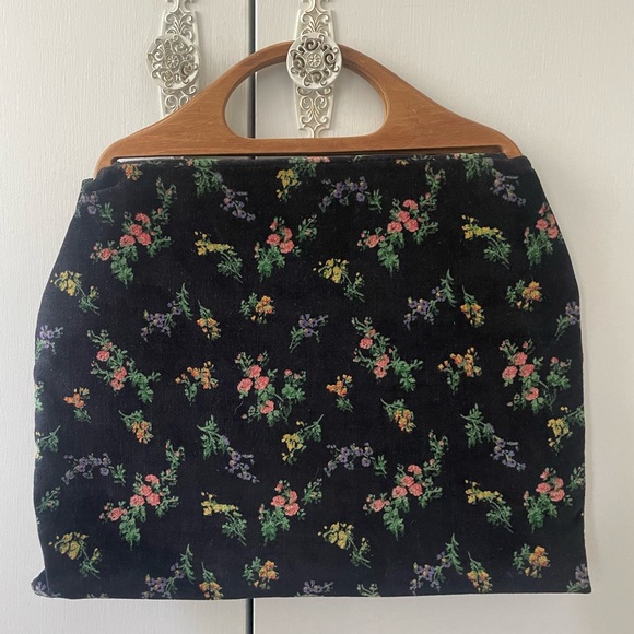 Bags Vintage Floral Pattern Bag With Wooden Handles Poshmark
